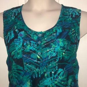 Beaded Blue and Green Jungle Print Blouse